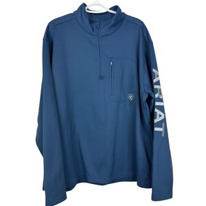 ARIAT Tek Cold Series Team Logo Teal Blue Spellout 1/4 Zip Jacket Fleece Men XL